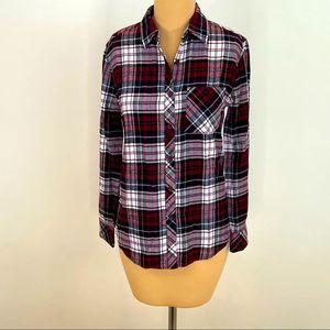 Beach Lunch Lounge Women’s Cotton & Rayon Button Down Flannel Red & White XS